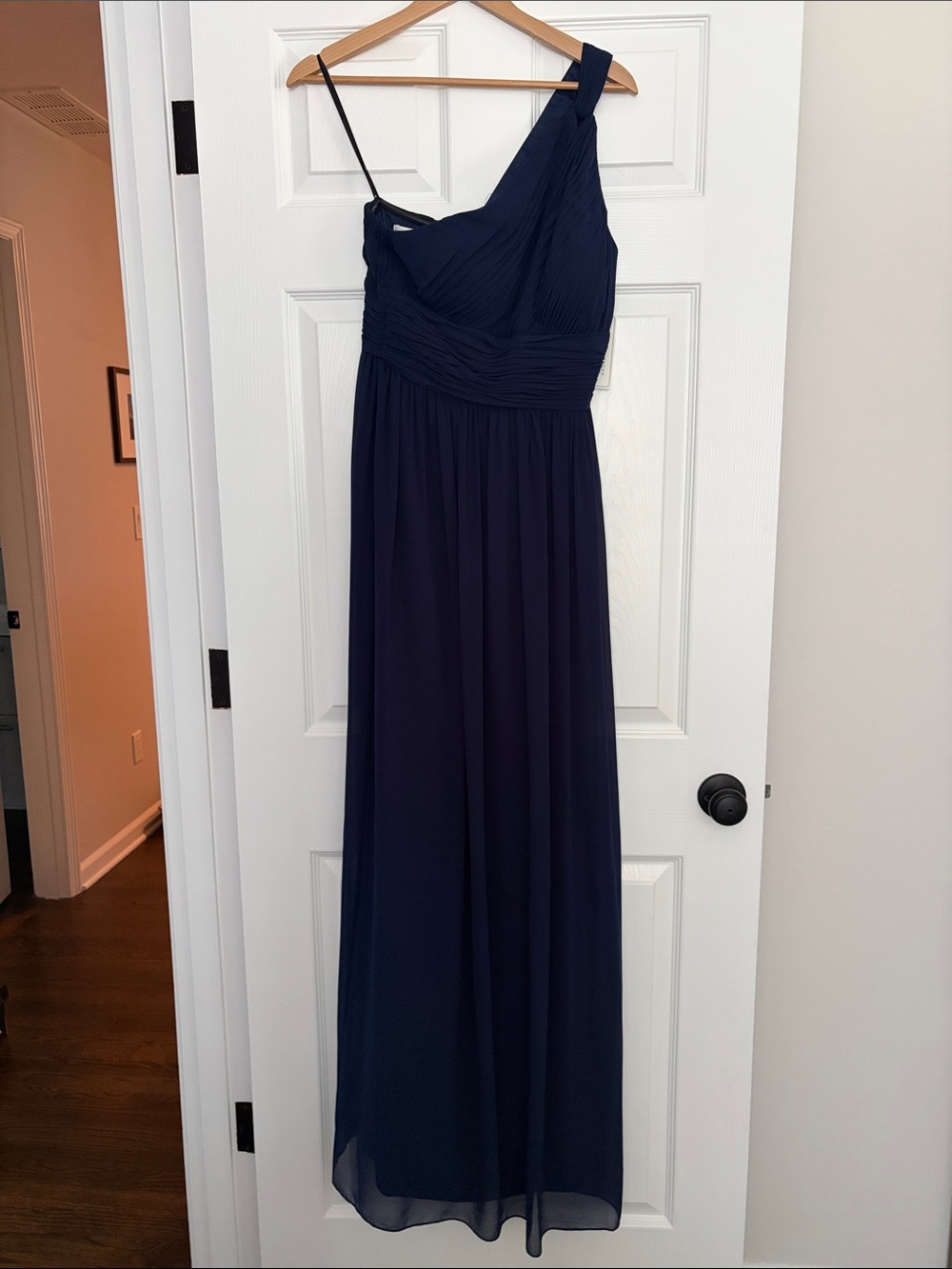 Donna Morgan One-Shoulder Navy Chiffon Gown